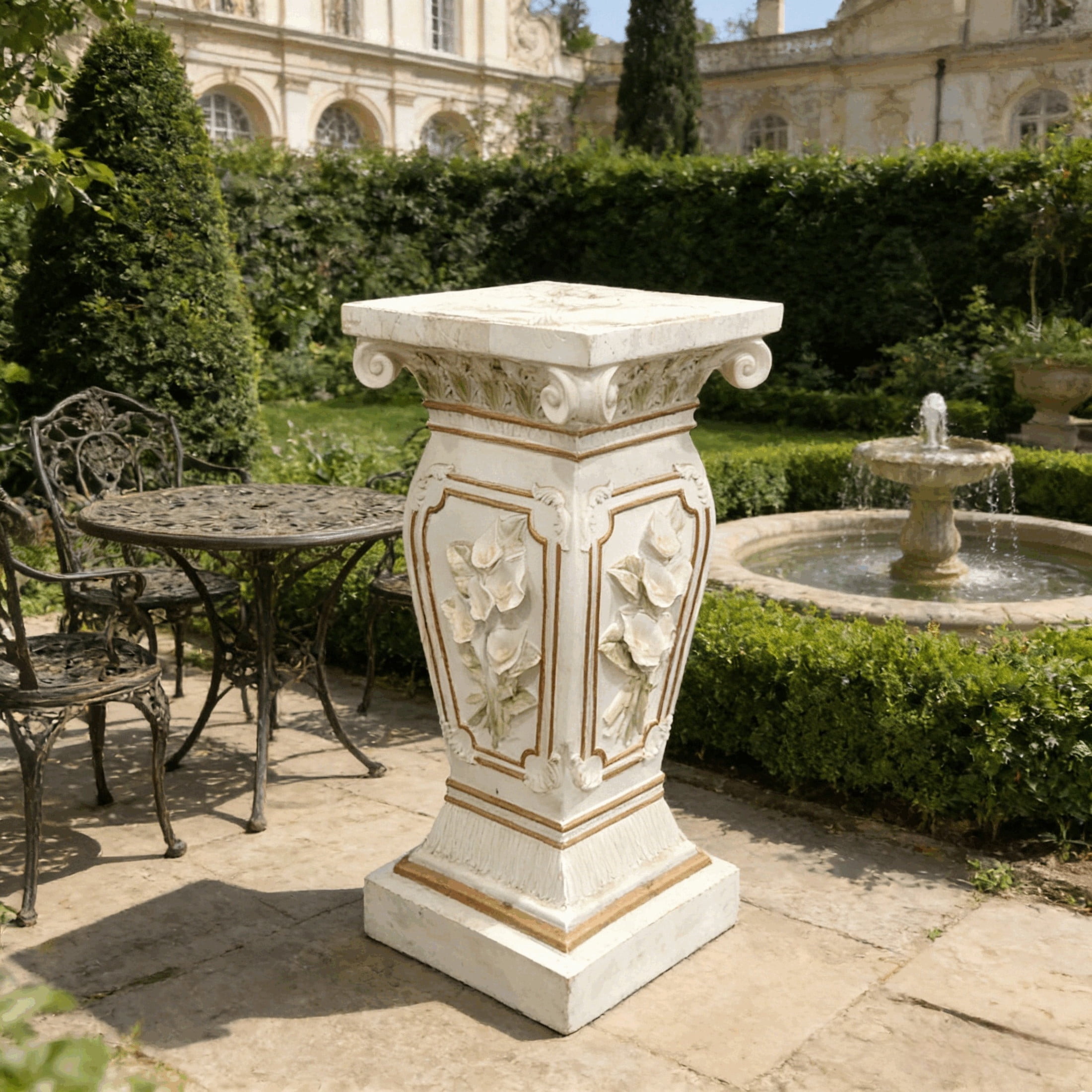 GDF Studio 22" European Style Floral Carved Roman Column Pedestal, Garden Display Stand for Statues & Ornaments