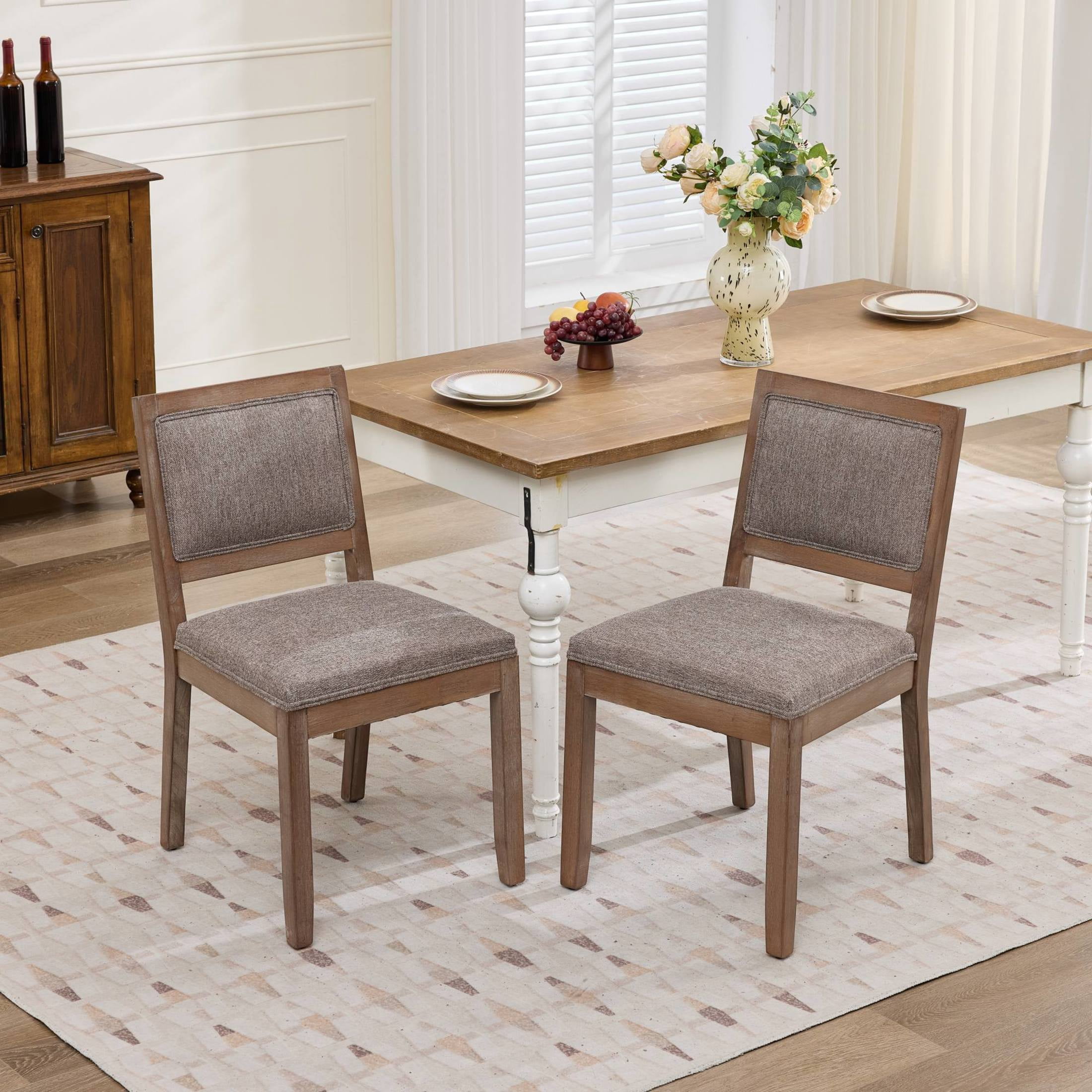 GDF Studio 22" Farmhouse Dining Chairs Set of 2 with Padded Fabric Upholstery, Solid Rubberwood Frame, Coffee
