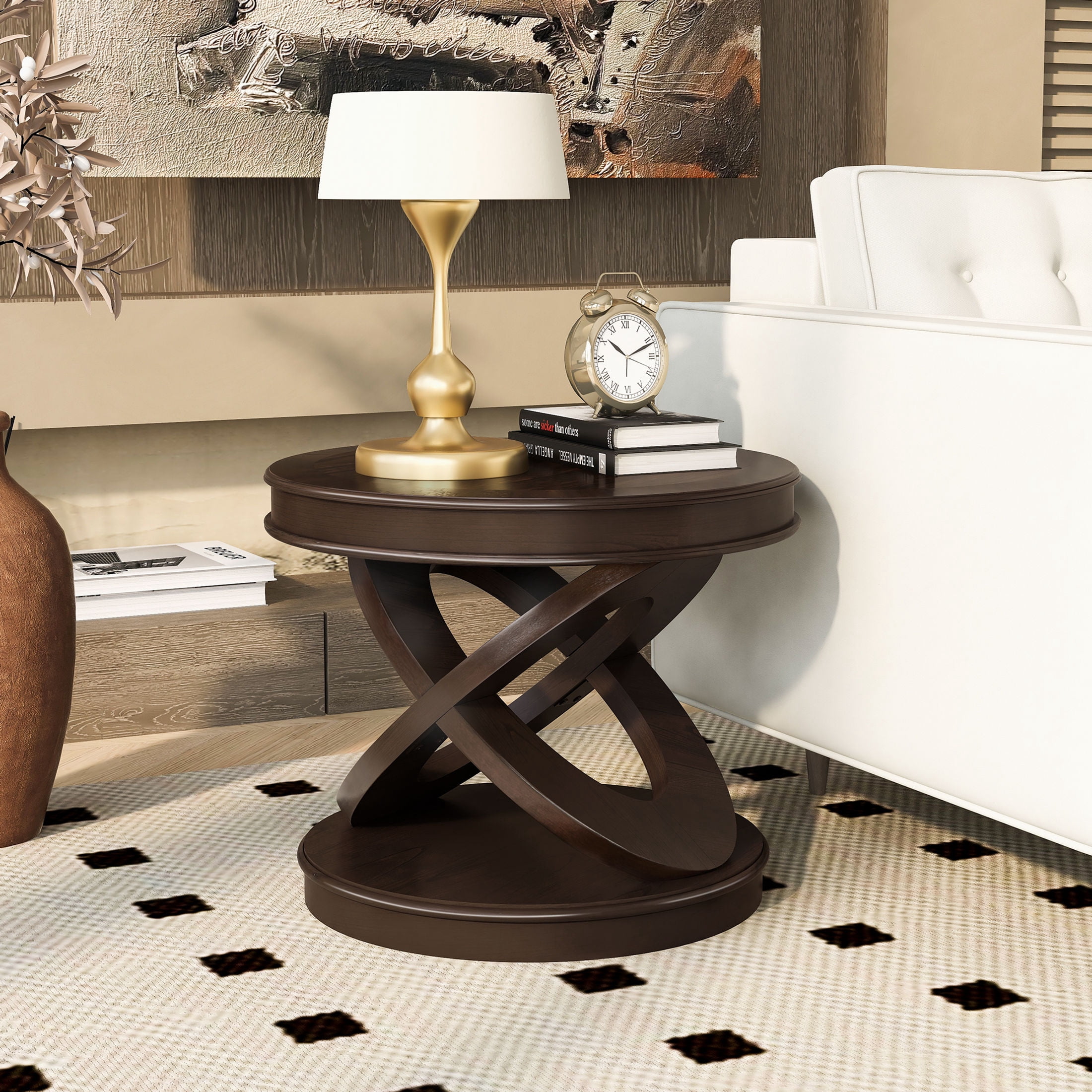 Timber Rounds Tabletop GDF Studio 22-Inch Round Wooden End Table with X-Shaped Base, Water ...