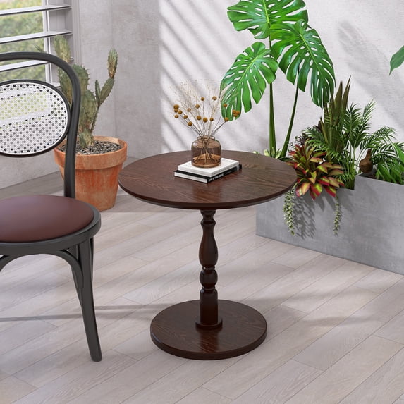 GDF Studio 23" Black Accent Round Table, Modern Side Table for Small Spaces, Sculptural Leg Nightstand, Walnut