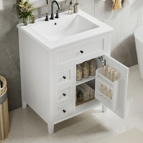 GDF Studio 24" Bathroom Vanity with Sink, 3 Drawers, Storage Cabinet, Adjustable Shelves, Modern Design, White