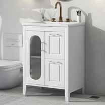 GDF Studio 24" Bathroom Vanity with Sink, Glass Door, 2 Drawers, Adjustable Shelf, Solid Wood MDF, White
