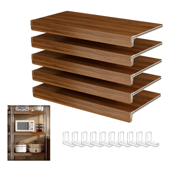 GDF Studio 24" Wire Shelf Covers with Wood Grain Texture, Plastic Rack Liners for Removable Closet, Walnut, Set of 5