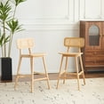 thumbnail image 1 of GDF Studio 25.75" Bari Indoor Wood Bar Stools with Rattan Backrest, Natural Finish, Set of 2, 1 of 7