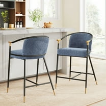 GDF Studio 26" Counter Height Bar Stools Set of 2, Boucle Upholstered with Black Gold Metal Frame, Navy Blue