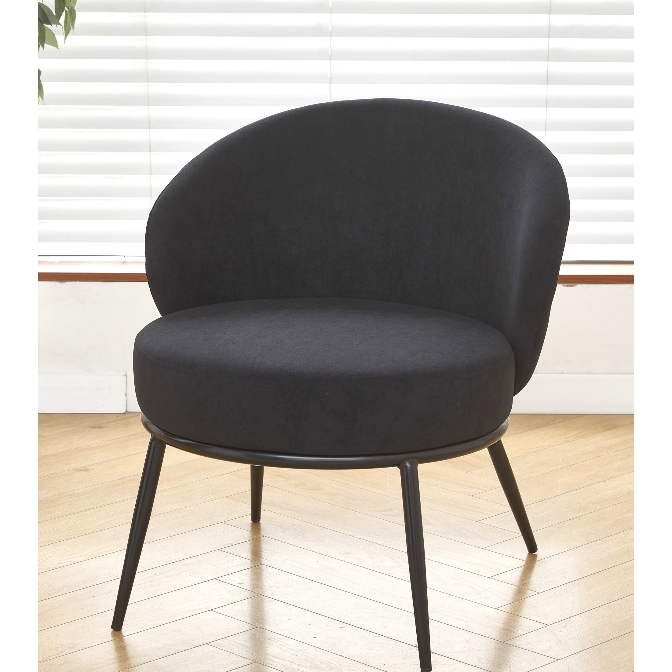 GDF Studio 27.36" Mid-Century Modern Round Accent Chair with Velvet Upholstery, Black Metal Legs, Black