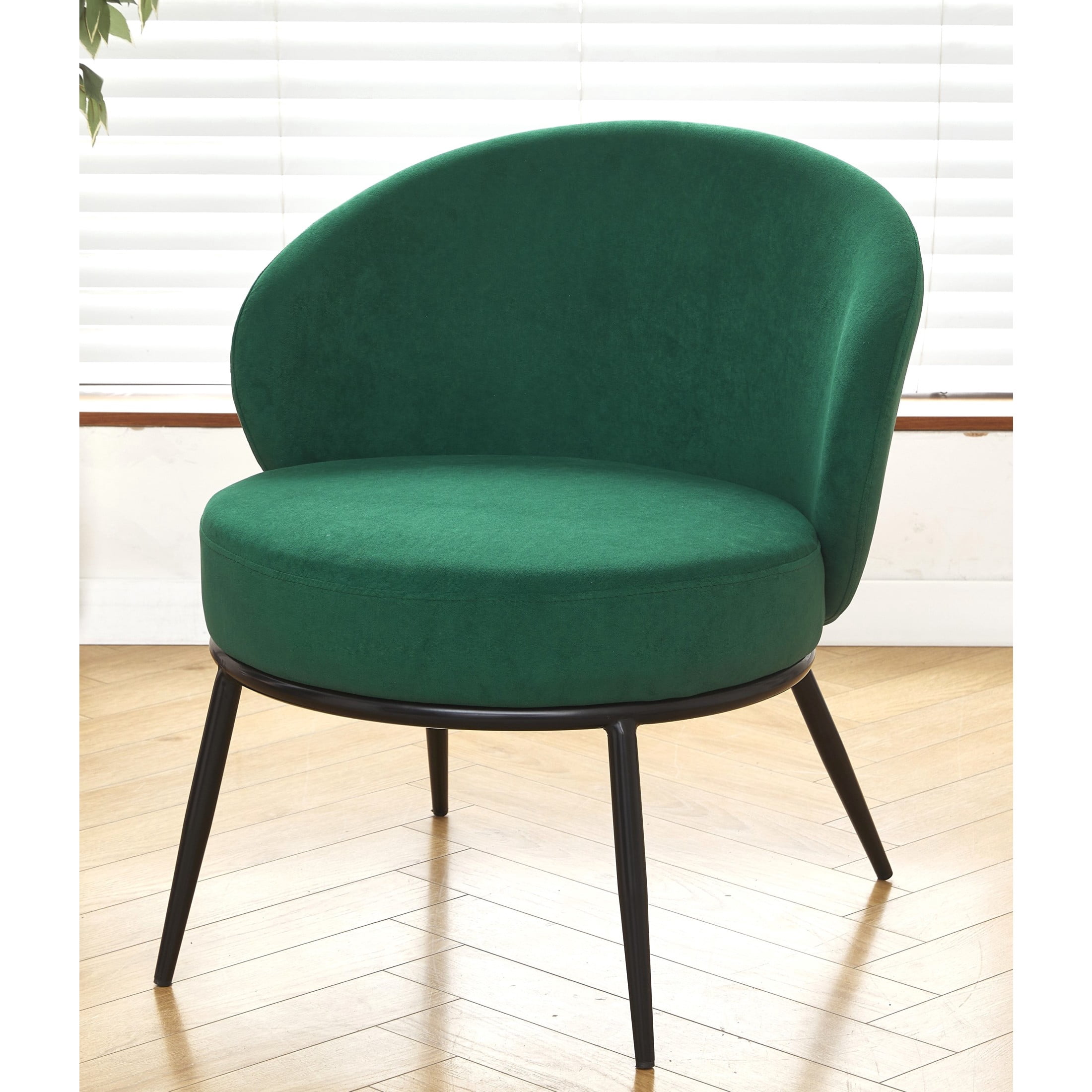 GDF Studio 27.36" Mid-Century Modern Round Accent Chair with Velvet Upholstery, Black Metal Legs, Green