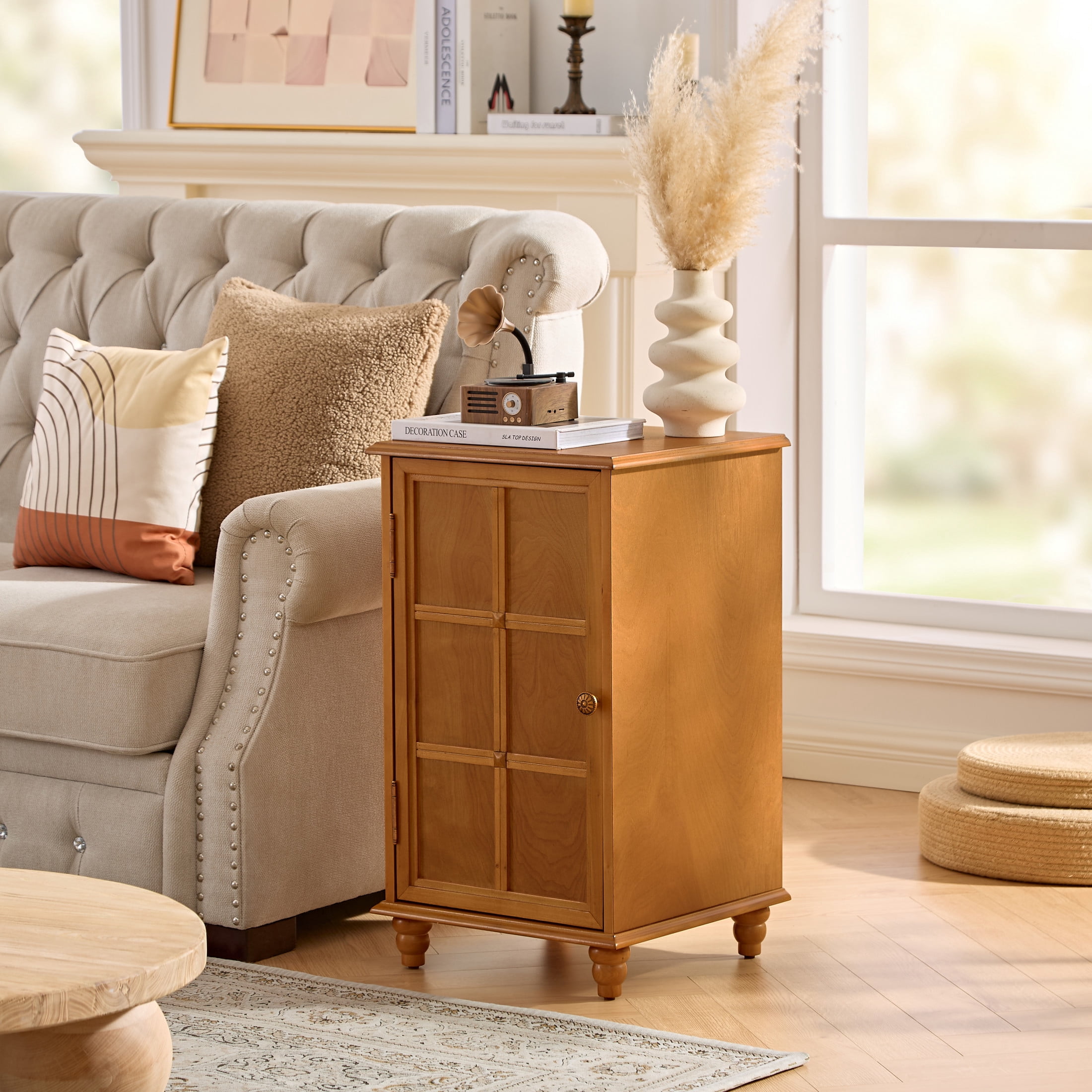 GDF Studio 27" Tall Mid-Century Modern Floor Cabinet with Door & Adjustable Shelf, Walnut