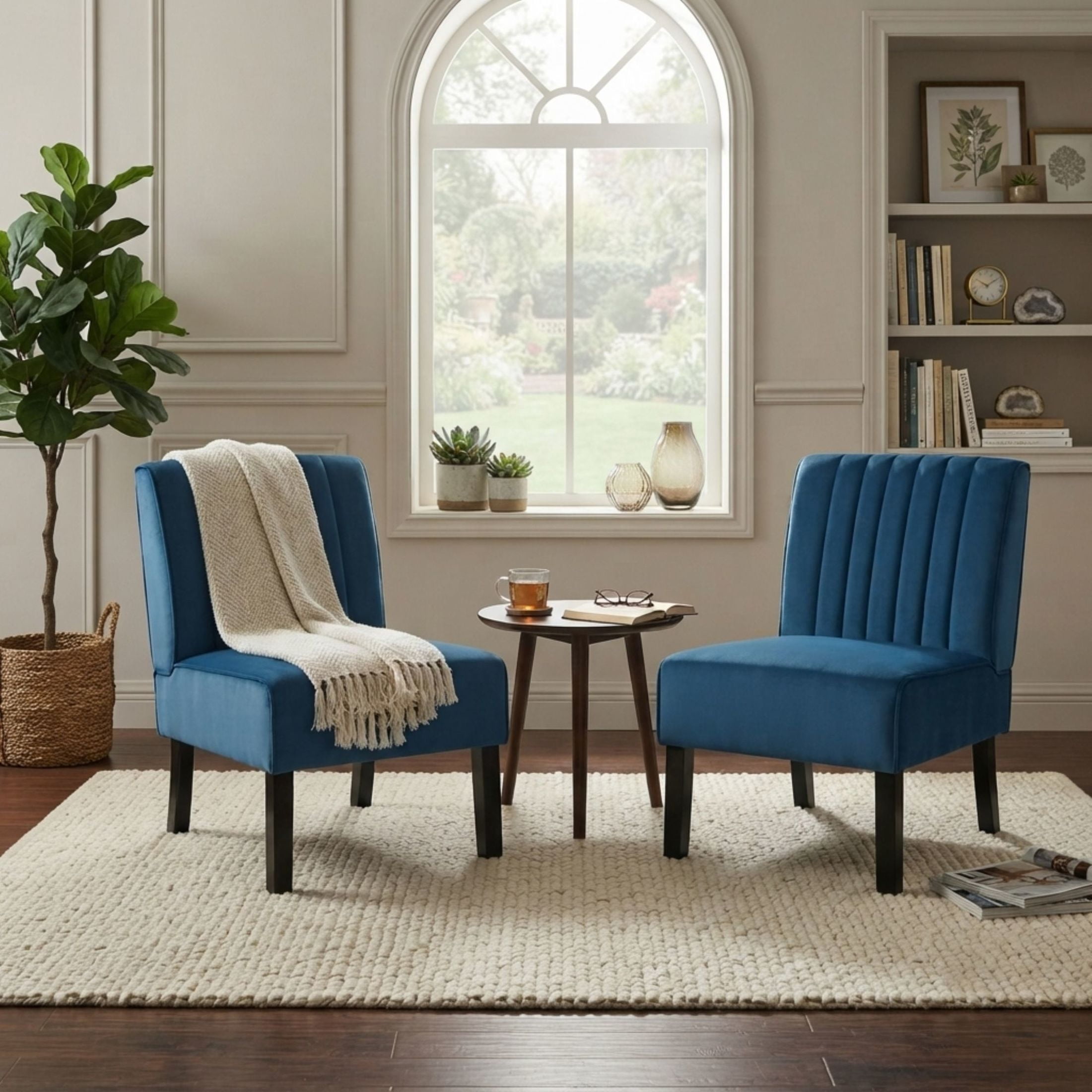GDF Studio 29.5" Mid-Century Modern Accent Chairs Set of 2 with Channel Tufted Velvet Upholstery, Blue