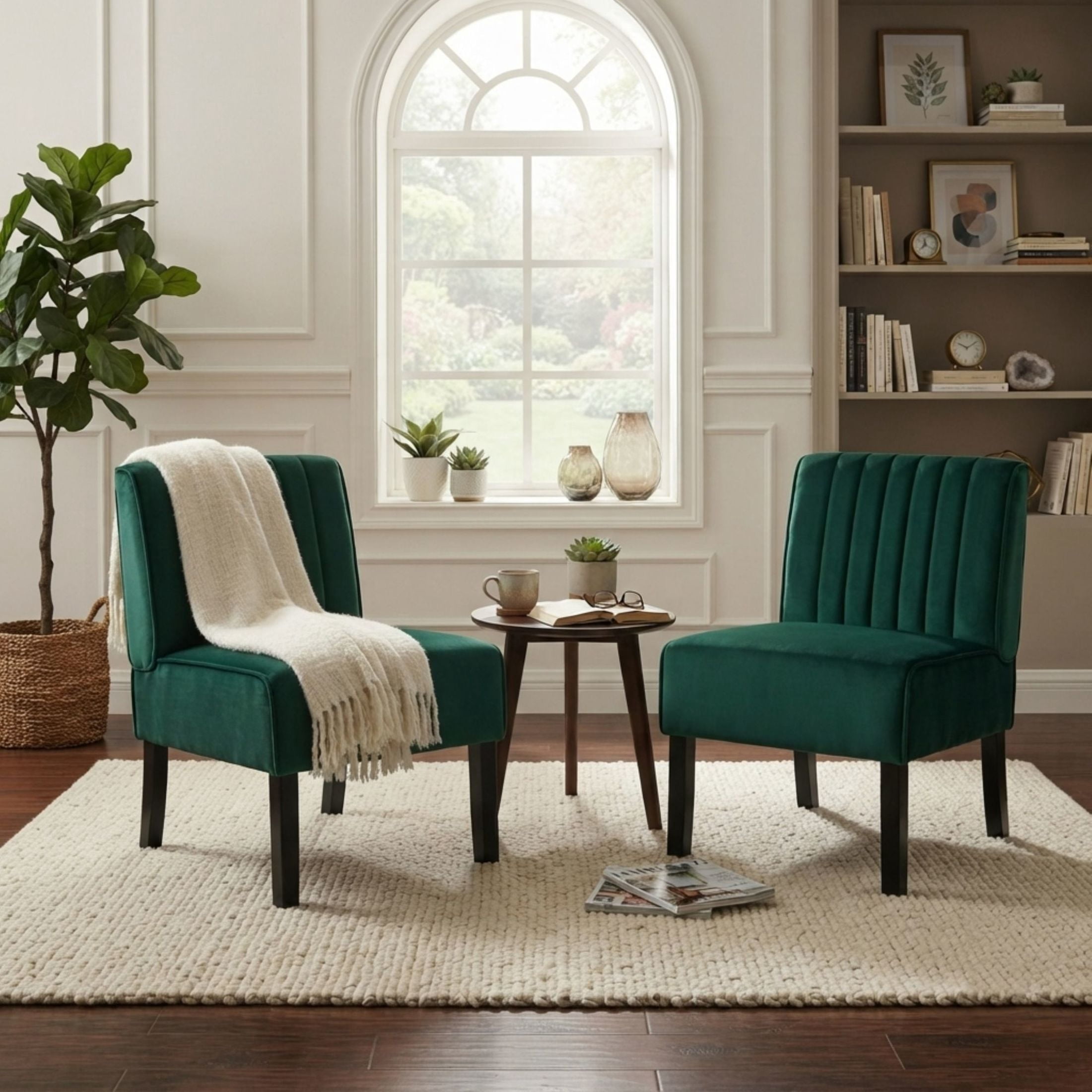 GDF Studio 29.5" Mid-Century Modern Accent Chairs Set of 2 with Channel Tufted Velvet Upholstery, Green