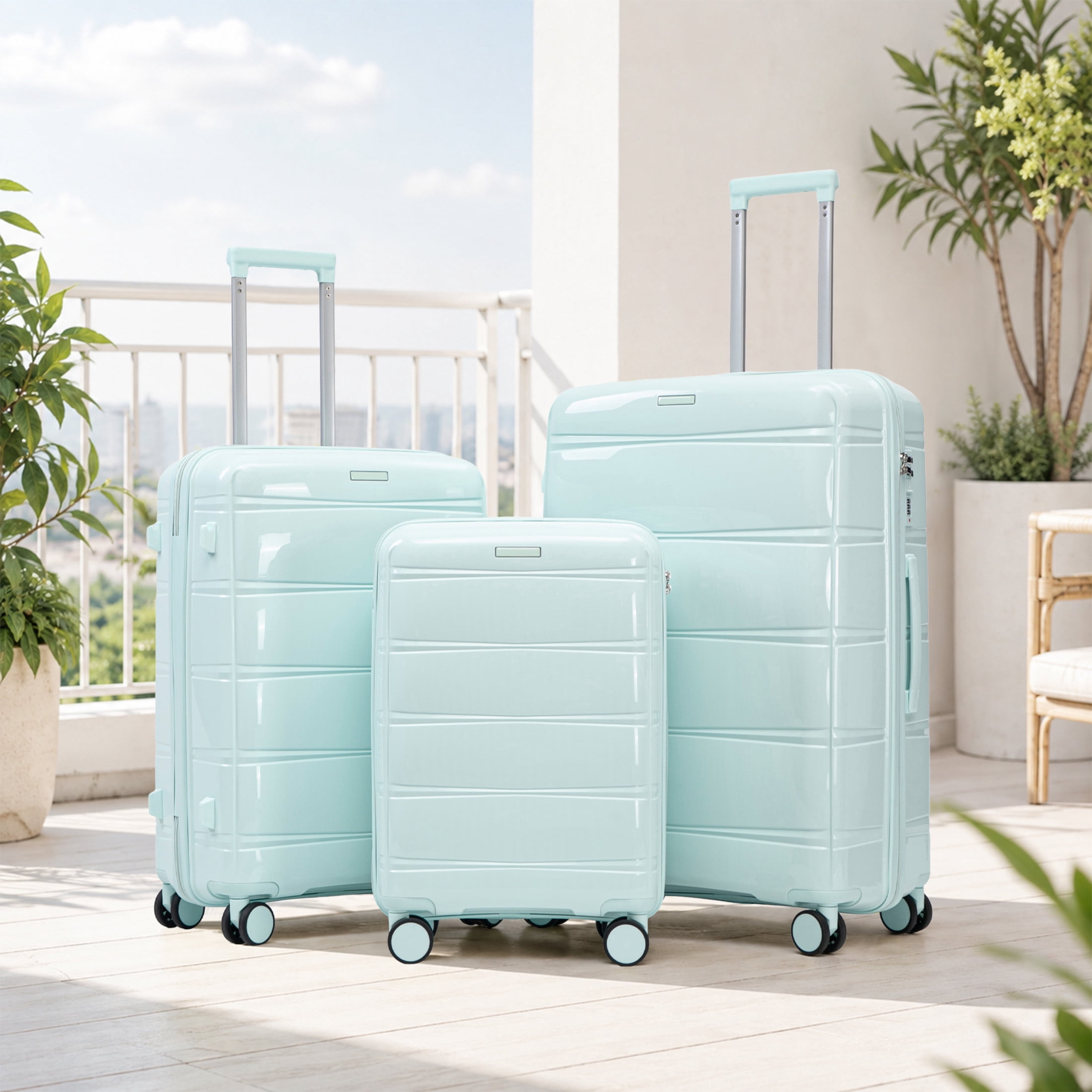 GDF Studio 3-Piece 20"/24"/28" PP Hardshell Travel Luggage Set with Spinner Wheels & Combination Lock, Mint