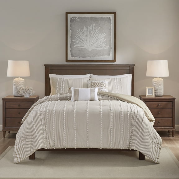 GDF Studio 3-Piece Cotton Yarn Dyed Comforter Set, Tufted Chenille Bedding, King Size, Taupe