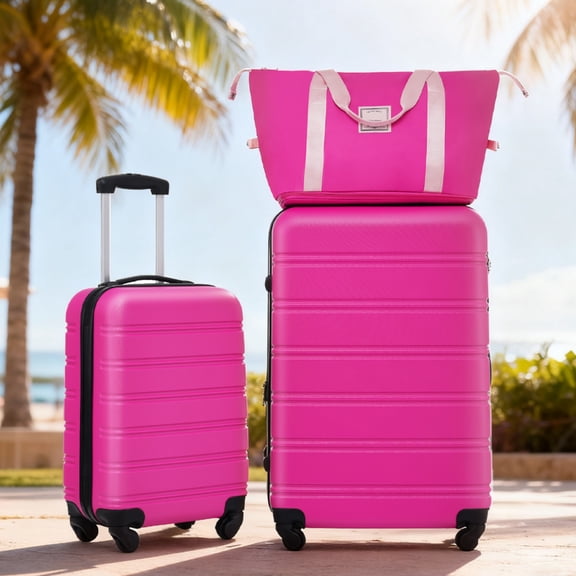 GDF Studio 3-Piece Hardshell Luggage Set, Expandable 20" & 28" Spinner Suitcases with TSA Lock & Travel Bag, Pink