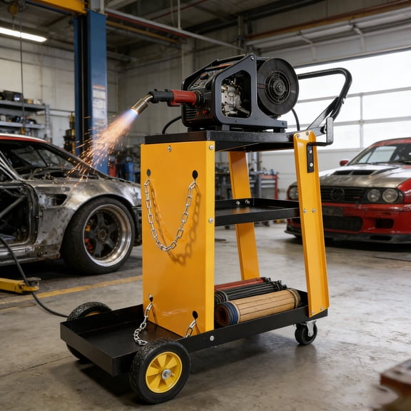 GDF Studio 3-Tier Multi-Function Welding Cart, Heavy Duty Welder and Plasma Cutter Trolley, Black Yellow