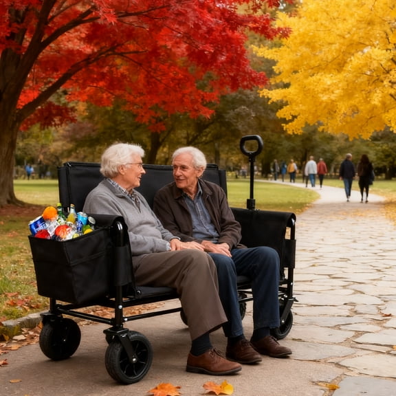 GDF Studio 3-in-1 Convertible Folding Wagon, Heavy-Duty Utility Cart with Bench Seat, Self-Locking Handle, Black