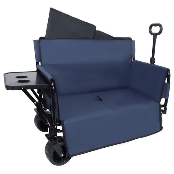 GDF Studio 3-in-1 Convertible Folding Wagon with Bench Seat and Rear-Mounted Tabletop, Heavy-Duty Capacity, Dark Blue