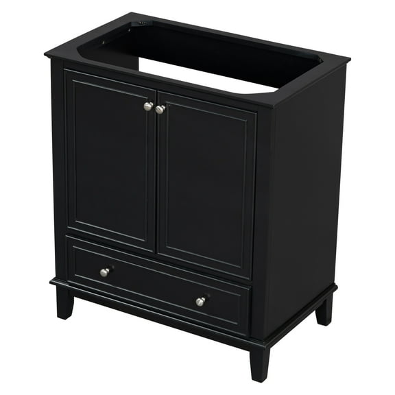 GDF Studio 30" Bathroom Vanity Base Only, Drawer with Divider, Storage Rack, Adjustable Shelf, Black