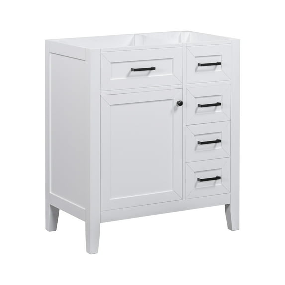 GDF Studio 30" Bathroom Vanity Base Only, Freestanding Cabinet with 3-Drawer and Storage Rack, White