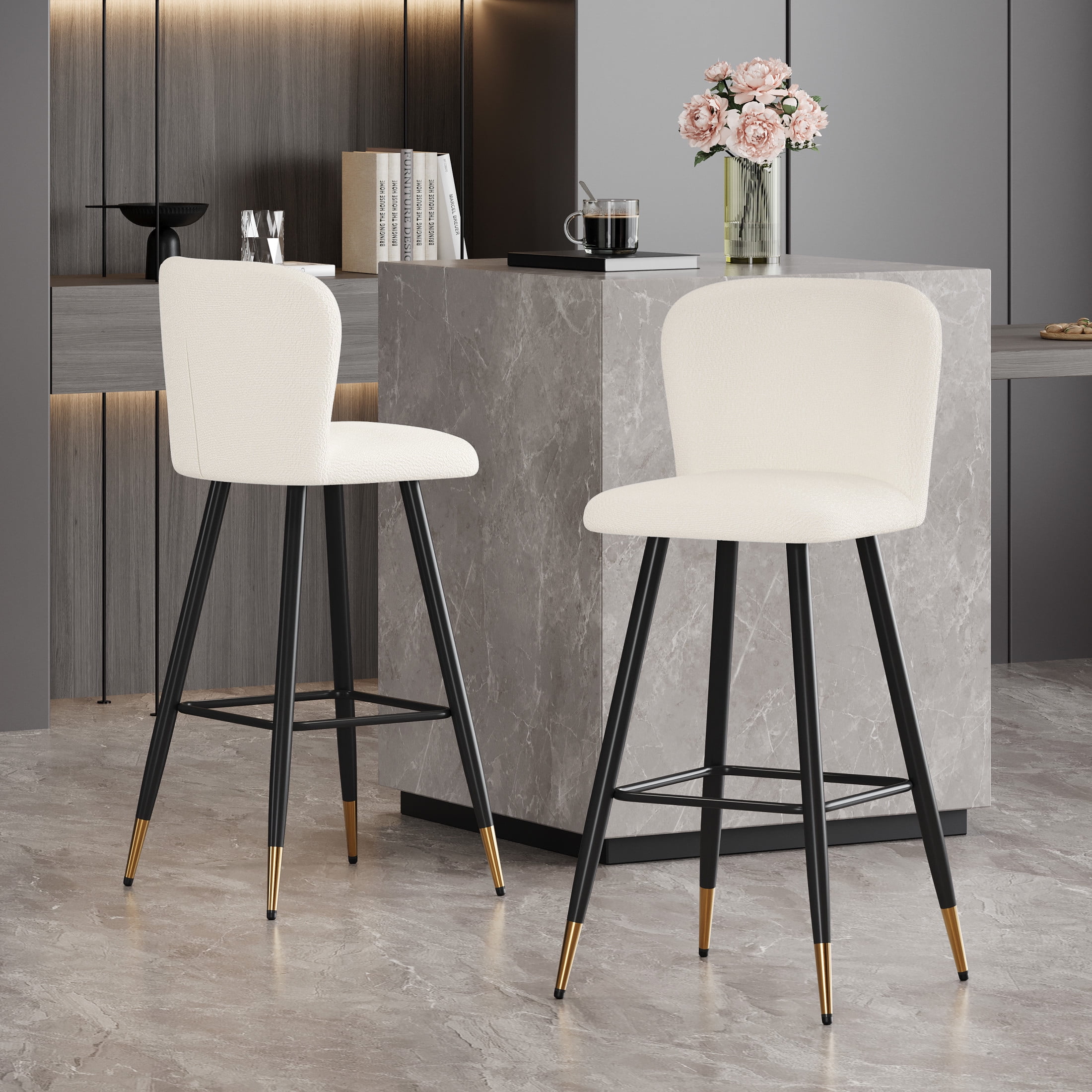 GDF Studio 30'' Modern Upholstered Bar Stools with Gold-Tipped Black ...