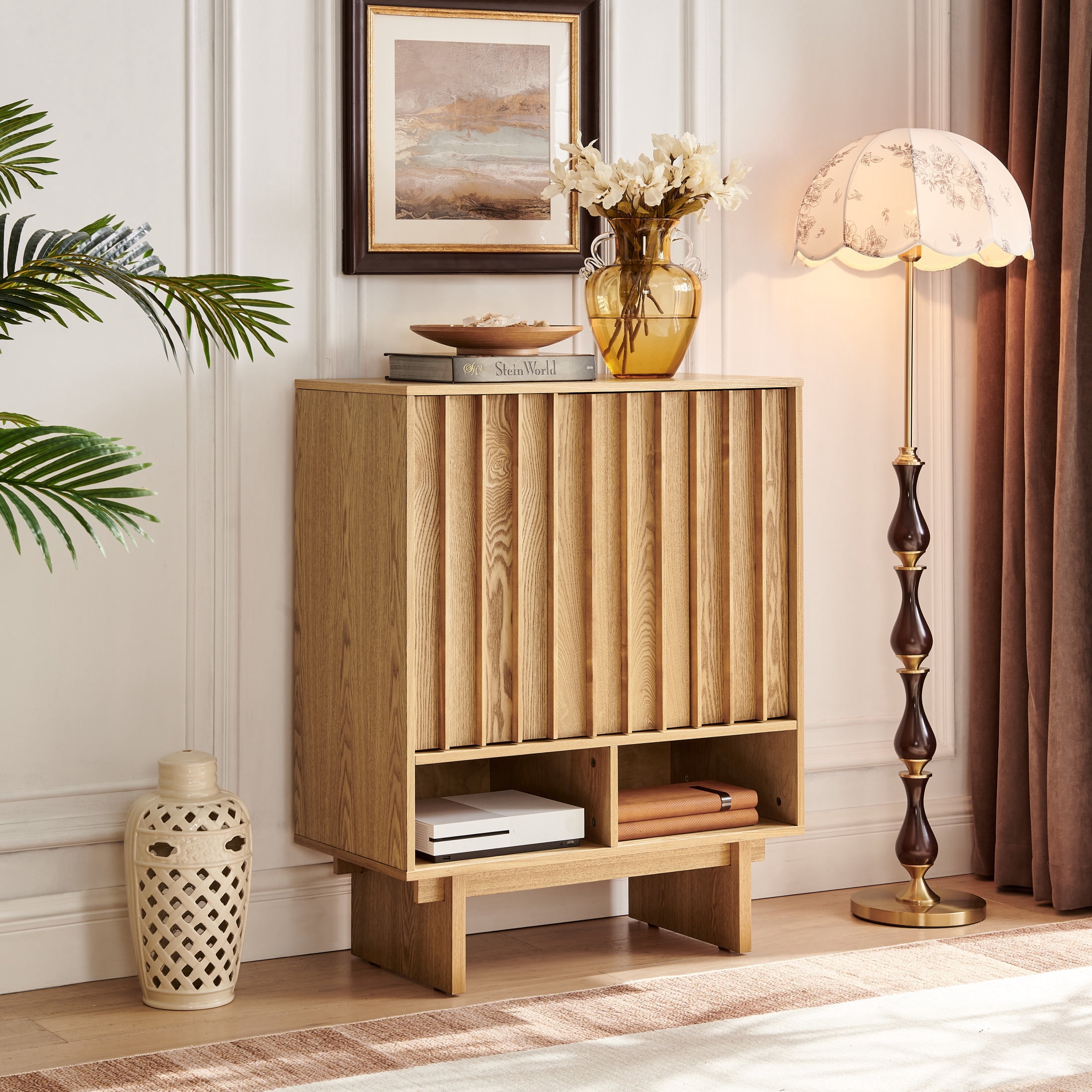 GDF Studio 31.6" Mid-Century Modern Sideboard Cabinet with 3 Doors, Adjustable Shelves, Natural