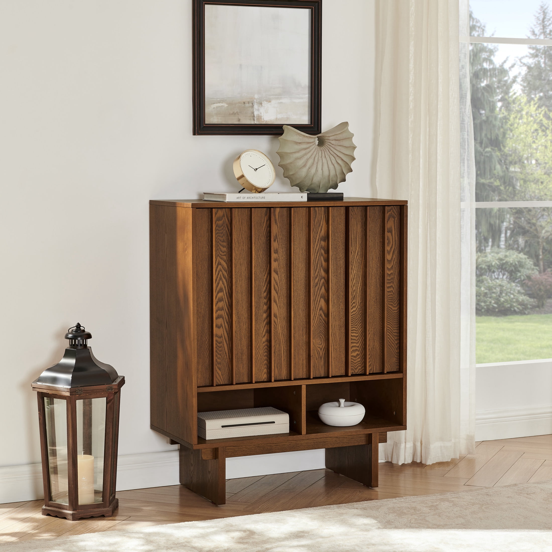 GDF Studio 31.6" Mid-Century Modern Sideboard Cabinet with 3 Doors, Adjustable Shelves, Walnut