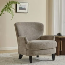 GDF Studio 34" Boucle Upholstered Club Chair, Solid Wood Tapered Legs with Flared Armrests, Light Brown