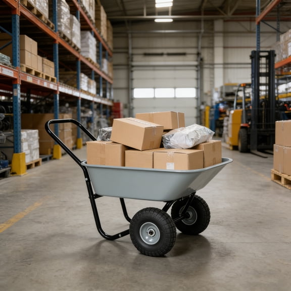 GDF Studio 35 Liter Two-Wheeled Garden Barrow, Leakproof Utility Cart with Pneumatic Wheels, Gray and Black