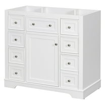 GDF Studio 36" Bathroom Vanity Base Only, Cabinet with One Door and 6 Drawers, Solid Wood Frame, White