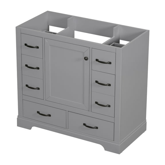 GDF Studio 36" Bathroom Vanity Base Only, Storage Cabinet with 6 Drawers and Divider, Adjustable Shelf, Gray
