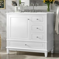 GDF Studio 36" Bathroom Vanity with Ceramic Sink, Freestanding Cabinet with Drawer and Shelf, White Finish