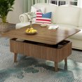 thumbnail image 1 of GDF Studio 36" Lift Top Wooden Coffee Table, Fluted Convertible Dining Table with Hidden Storage, Space Saving, Walnut, 1 of 19