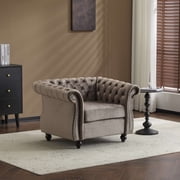 GDF Studio 39.5 Chesterfield Club Chair, Button-Tufted Velvet Upholstery and Nailhead Trim, Dark Brown