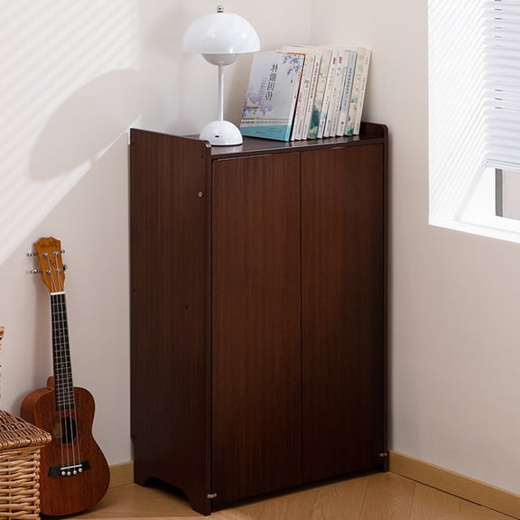 GDF Studio 39" Bamboo Folding Computer Desk with Built-in Socket, Space-Saving Workstation, Mid Century, Walnut