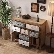 GDF Studio 39" Vintage Wooden Accent Chest, Rustic 7 Drawer and 2 Cabinet Storage Dresser, Living Room, Multicolor