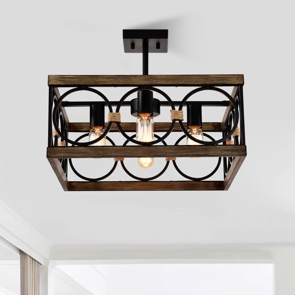 GDF Studio 4-Light Square Ceiling Light, Farmhouse Kitchen Island Fixture, Matte Black