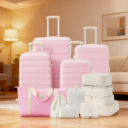 GDF Studio 4-Piece Hardshell Luggage Set, Expandable Spinner Suitcases with TSA Lock, Travel Bag, Light Pink