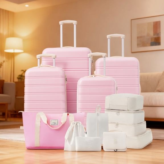 GDF Studio 4-Piece Hardshell Luggage Set, Expandable Spinner Suitcases with TSA Lock, Travel Bag, Light Pink