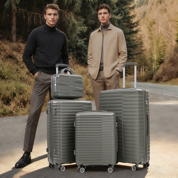 GDF Studio 4-Piece Hardshell Luggage Set with Lock, Durable Suitcase with Cosmetic Case and Spinner Wheels, Green