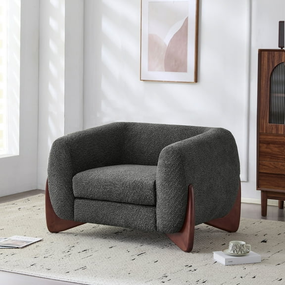 GDF Studio 41.75" Modern Tuxedo Armchair with Triangular Legs, Boucle Upholstery, Wood Frame, Dark Gray