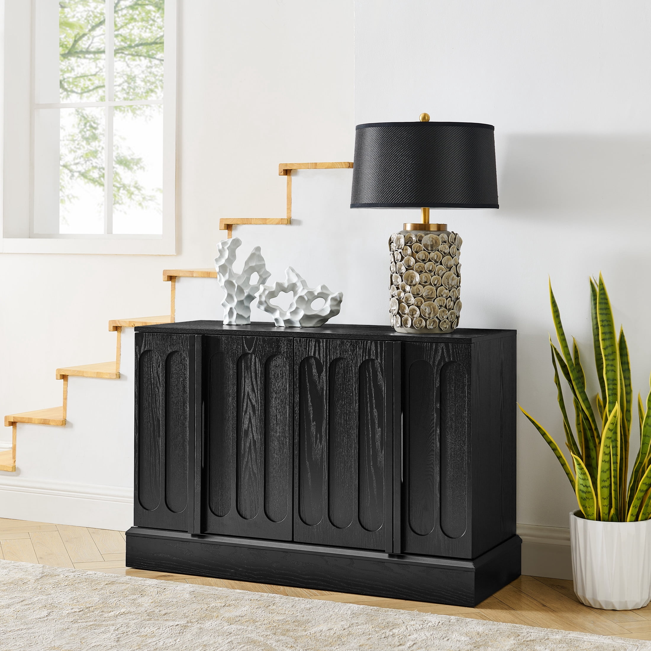 GDF Studio 44.8" Mid Century Modern Fluted Sideboard Cabinet with Adjustable Shelves, Black