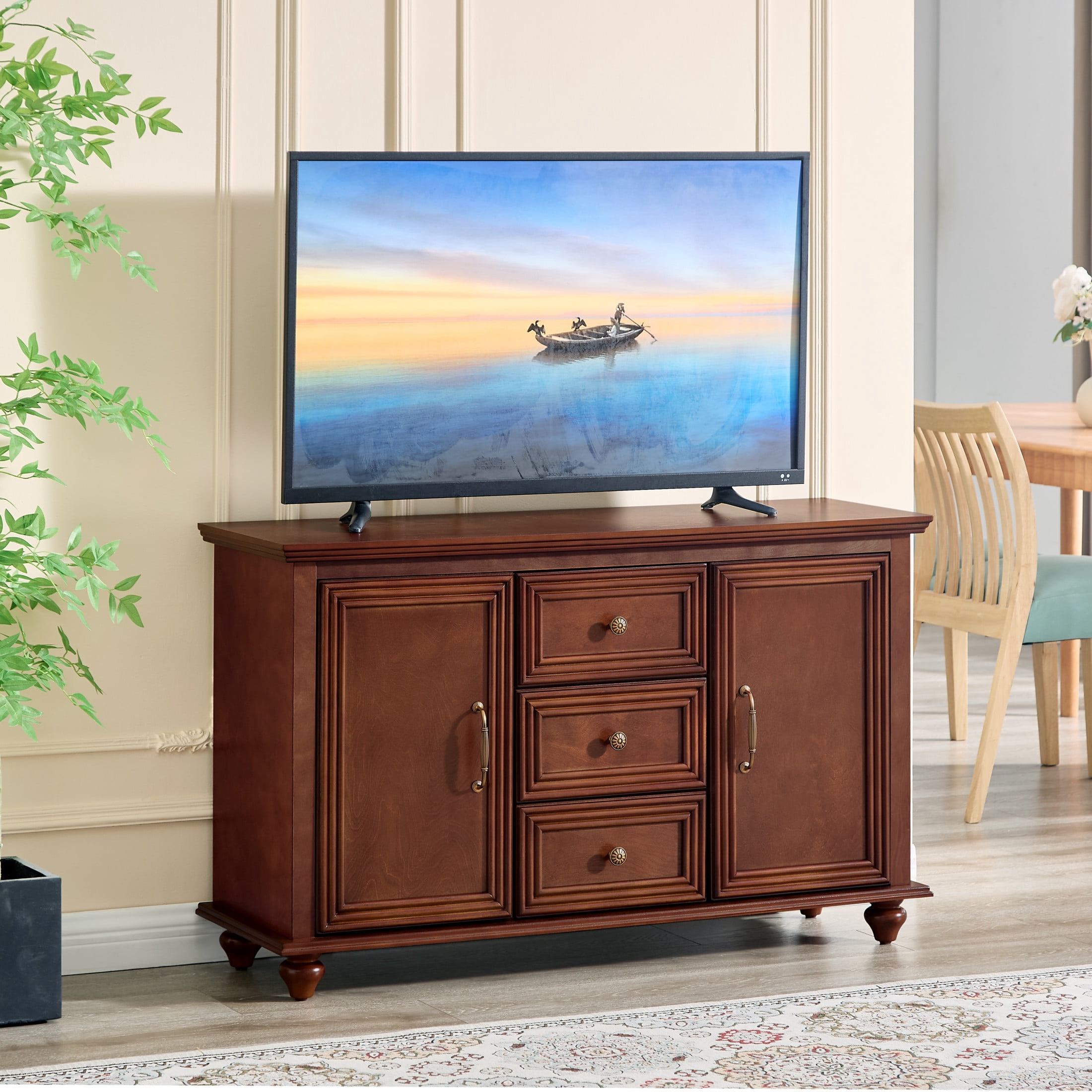 GDF Studio 47.3" Mid Century Modern Sideboard Buffet Cabinet with 2 Doors & 3 Drawers, Walnut