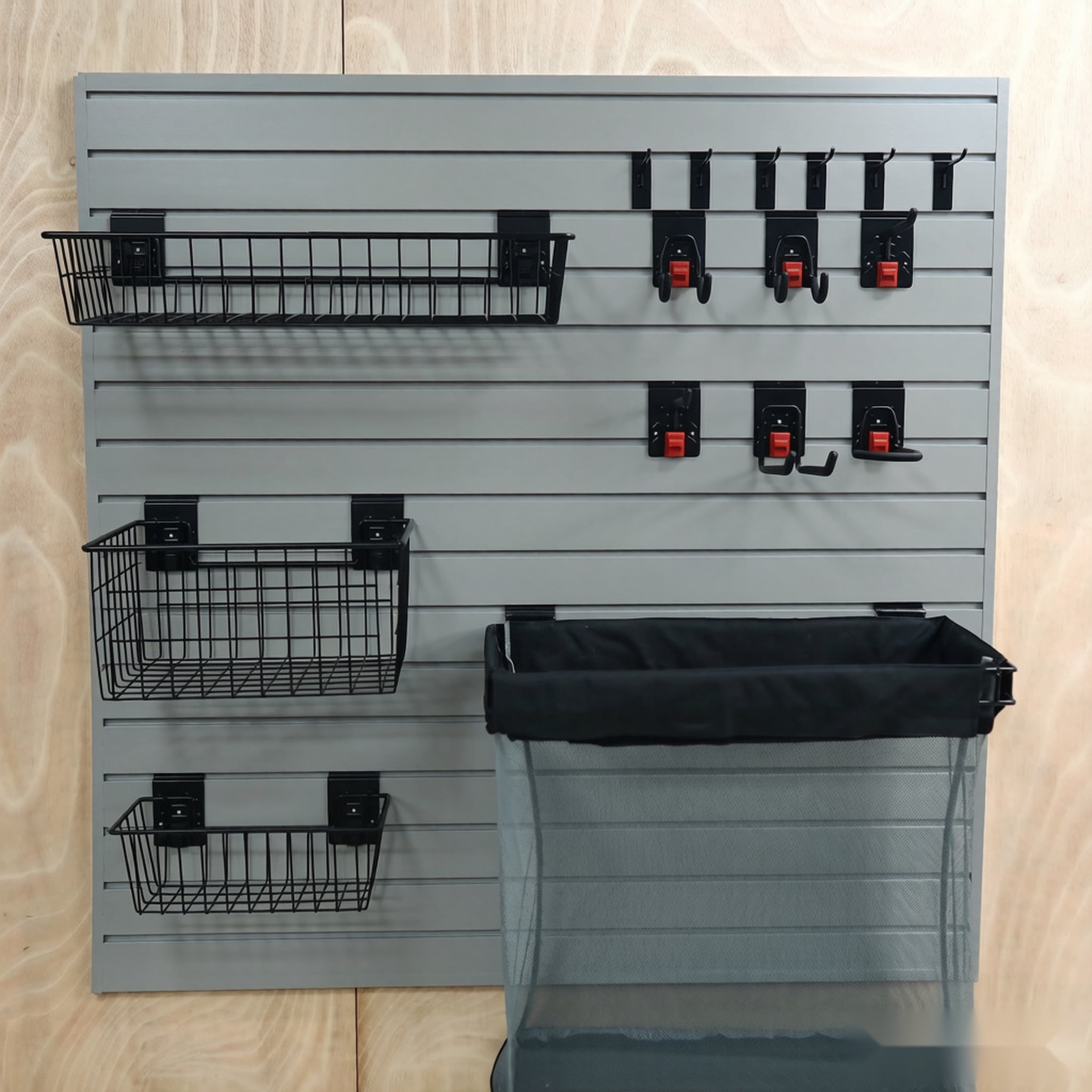 GDF Studio 4x4FT PVC Slatwall Panel Kit Garage Storage System with 12 Hooks, Lightweight Water-Resistant Panels, Grey