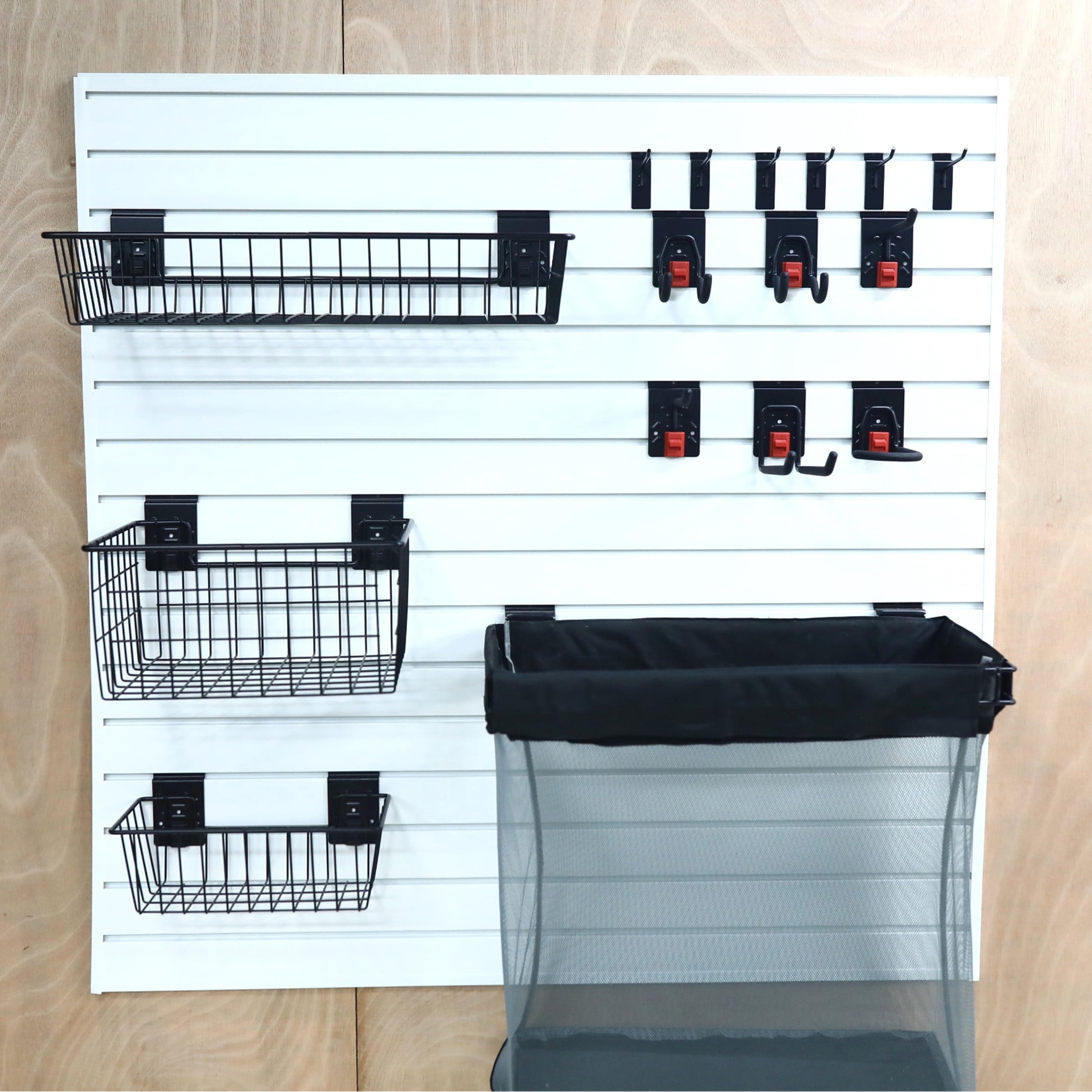 GDF Studio 4x4FT PVC Slatwall Panel Kit Garage Storage System with 12 Hooks, Lightweight Water-Resistant Panels, White