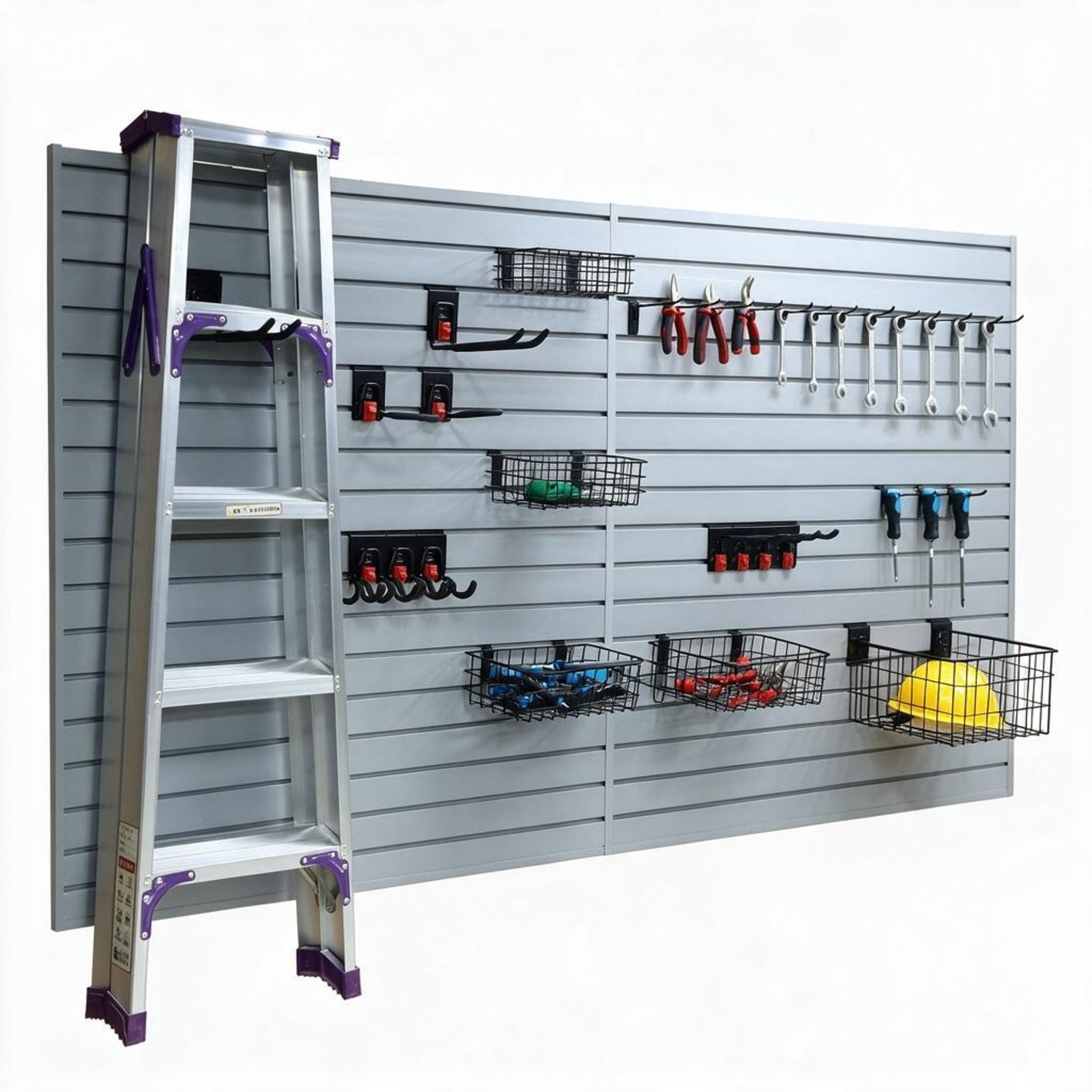 GDF Studio 4x8FT PVC Slatwall Panel Kit Garage Storage System with 24 Hooks, Lightweight Water-Resistant Panels, Grey