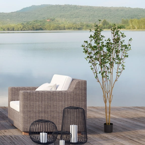 GDF Studio 5.25 ft Artificial Leaf Plant in Black Plastic Pot