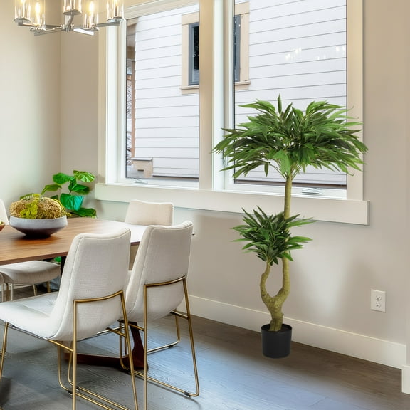 GDF Studio 5.25 ft Artificial Willow Tree in Black Plastic Pot