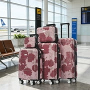 GDF Studio 5-Piece Floral Hardside Luggage Set, Durable Lightweight Suitcase with Spinner Wheels, Purple Pink