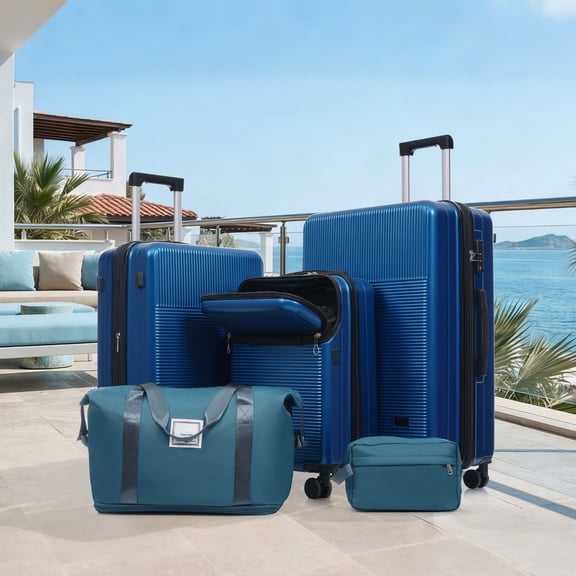 GDF Studio 5-Piece Hardside Luggage Set, Expandable Lightweight Travel Suitcase with USB Port and TSA Lock, Blue