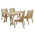 thumbnail image 1 of GDF Studio 5-Piece Rubberwood Dining Set with Cushioned Seats, Cane Rattan Webbing, Natural and Beige Finish, Seats 4, 1 of 13
