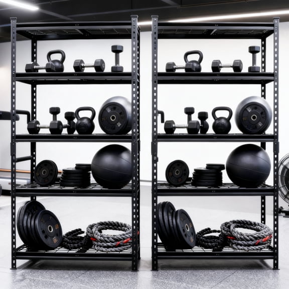 GDF Studio 5-Tier Heavy-Duty Garage Shelving Unit, Adjustable Steel Storage Rack, Boltless Assembly, Black, Set of 2